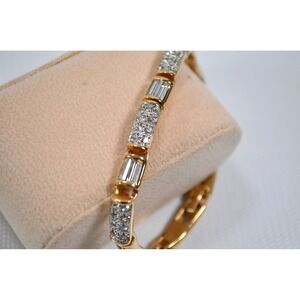 Vintage Gold‎ Tone Jeweled Bracelet with Clear Rhinestones 7.5"